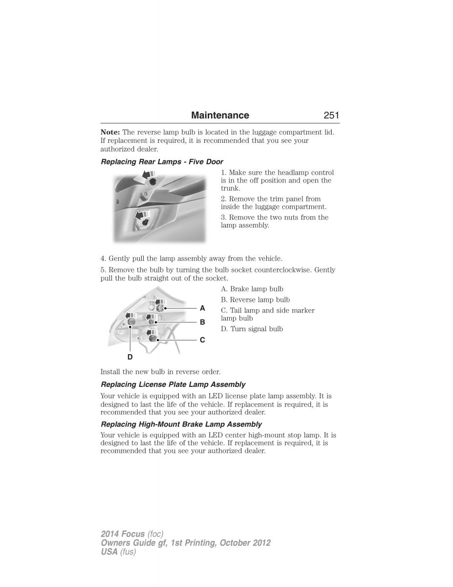 Ford Focus III 3 owners manual / page 252