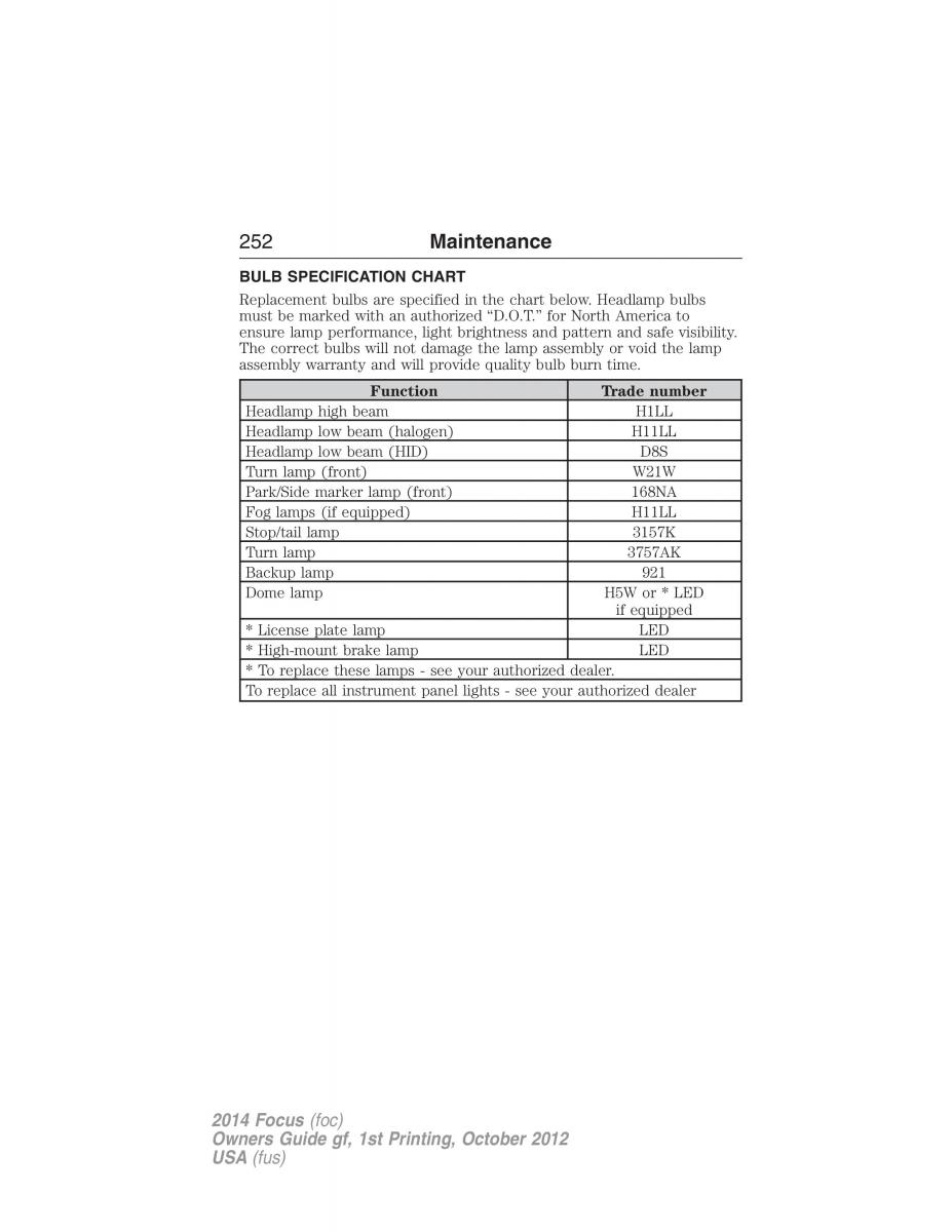 Ford Focus III 3 owners manual / page 253