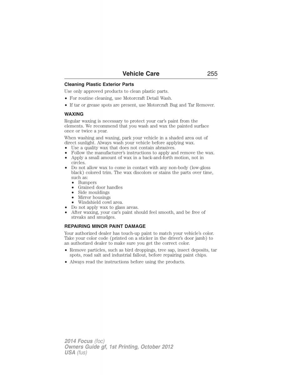 Ford Focus III 3 owners manual / page 256