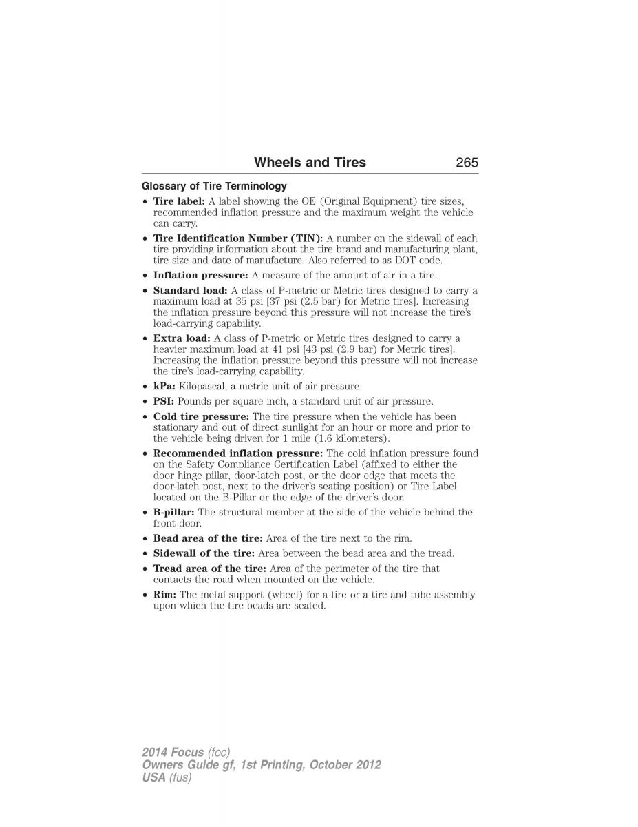 Ford Focus III 3 owners manual / page 266