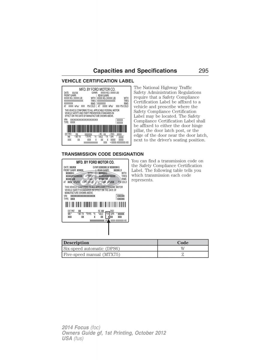 Ford Focus III 3 owners manual / page 296