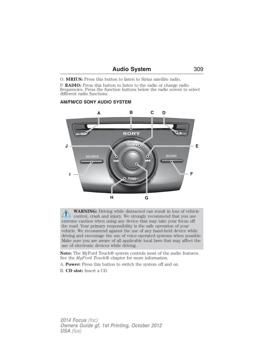 Ford Focus III 3 owners manual / page 310