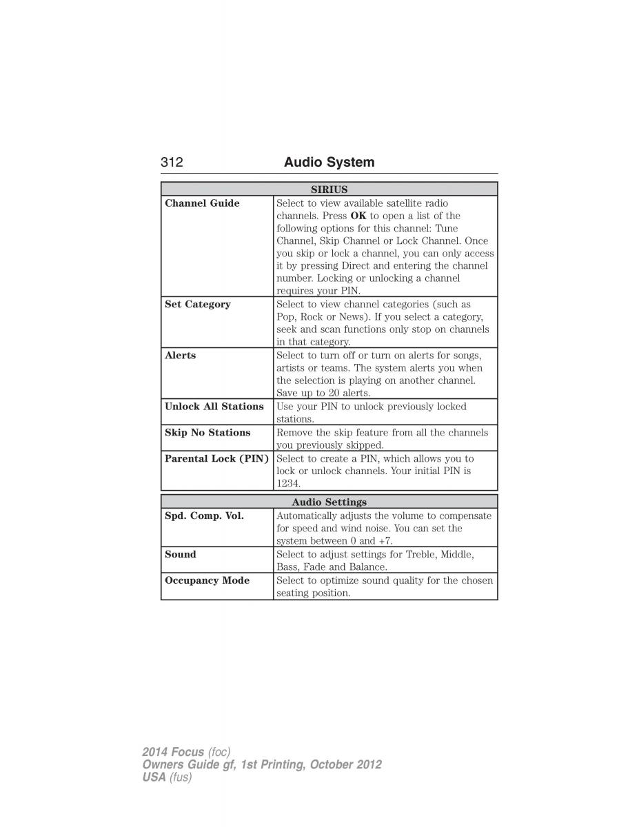 Ford Focus III 3 owners manual / page 313