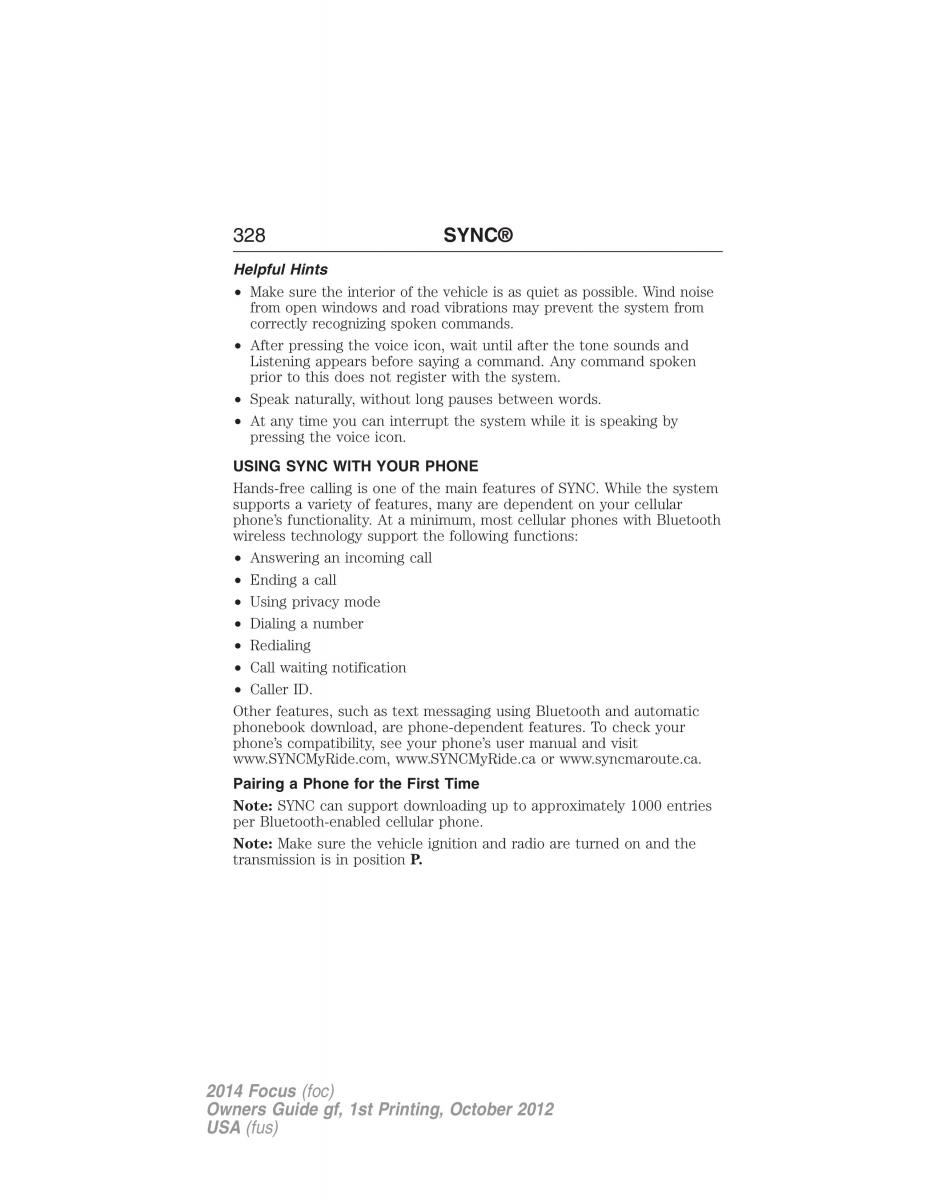 Ford Focus III 3 owners manual / page 329