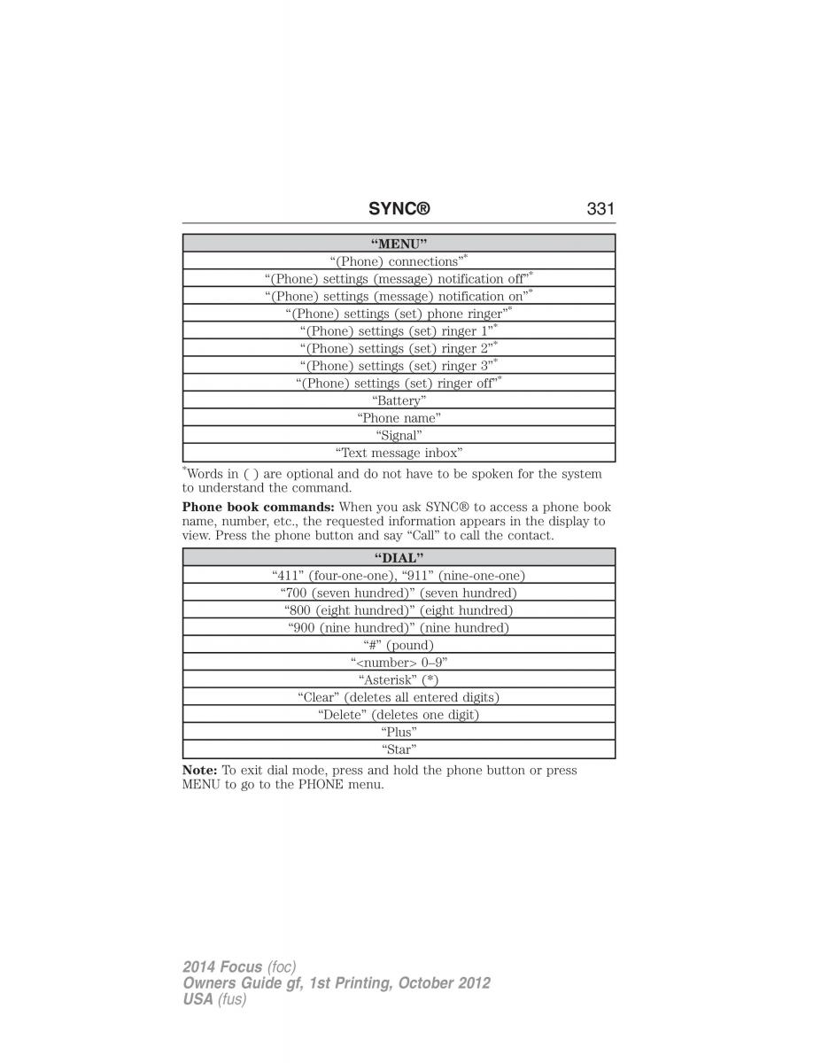 Ford Focus III 3 owners manual / page 332