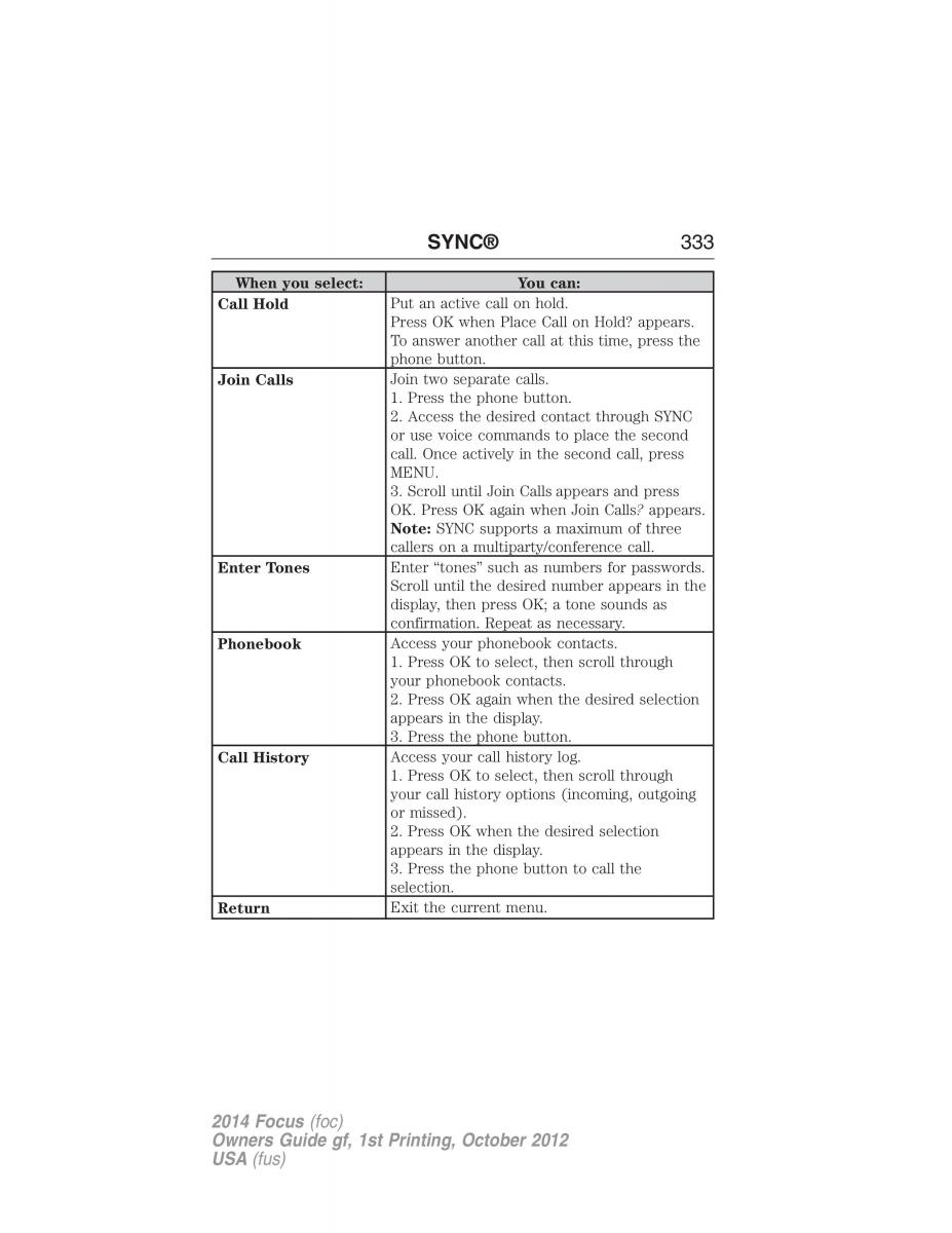 Ford Focus III 3 owners manual / page 334