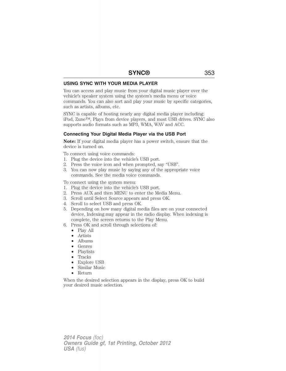 Ford Focus III 3 owners manual / page 354