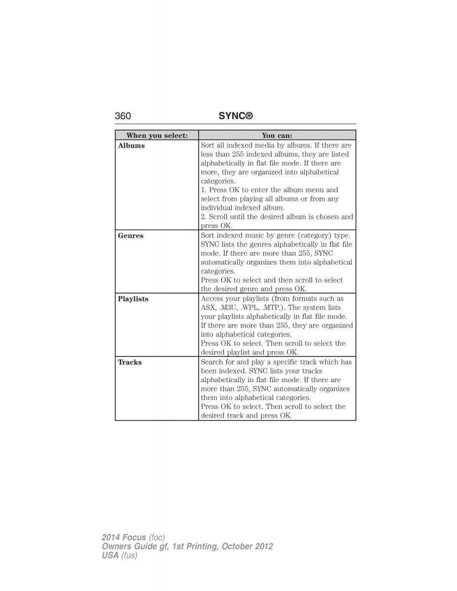 Ford Focus III 3 owners manual / page 361