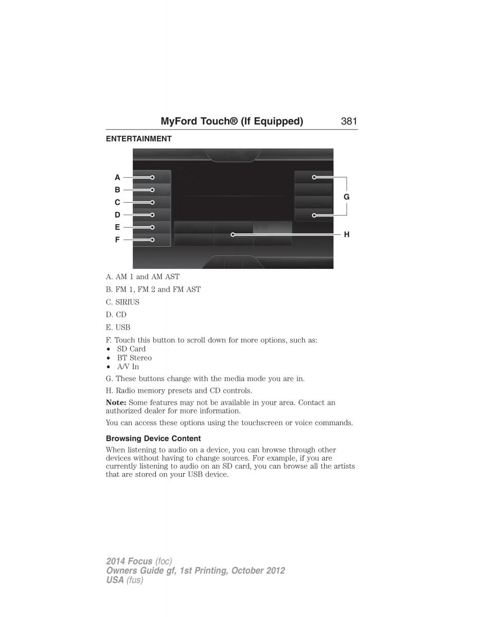 Ford Focus III 3 owners manual / page 382