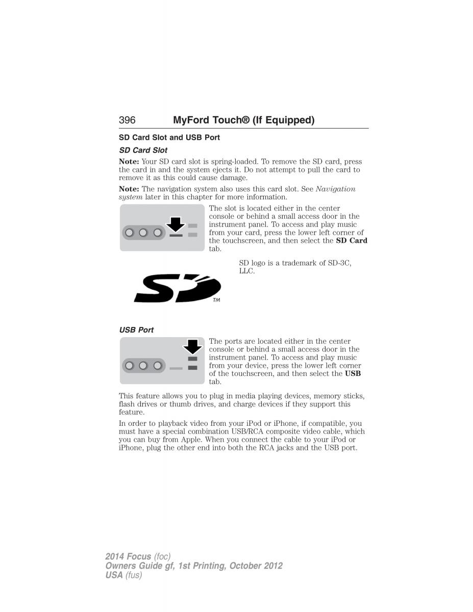 Ford Focus III 3 owners manual / page 397