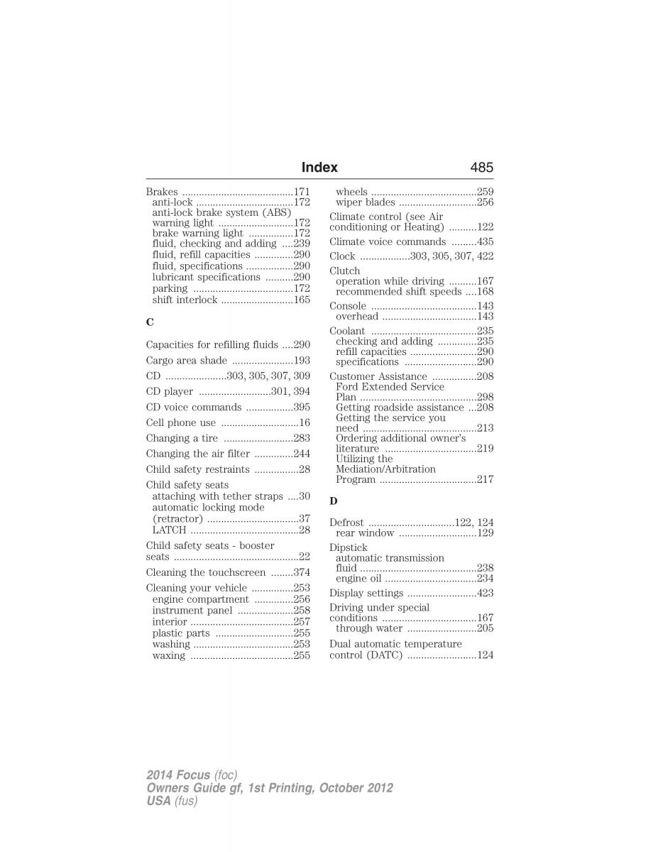 Ford Focus III 3 owners manual / page 486