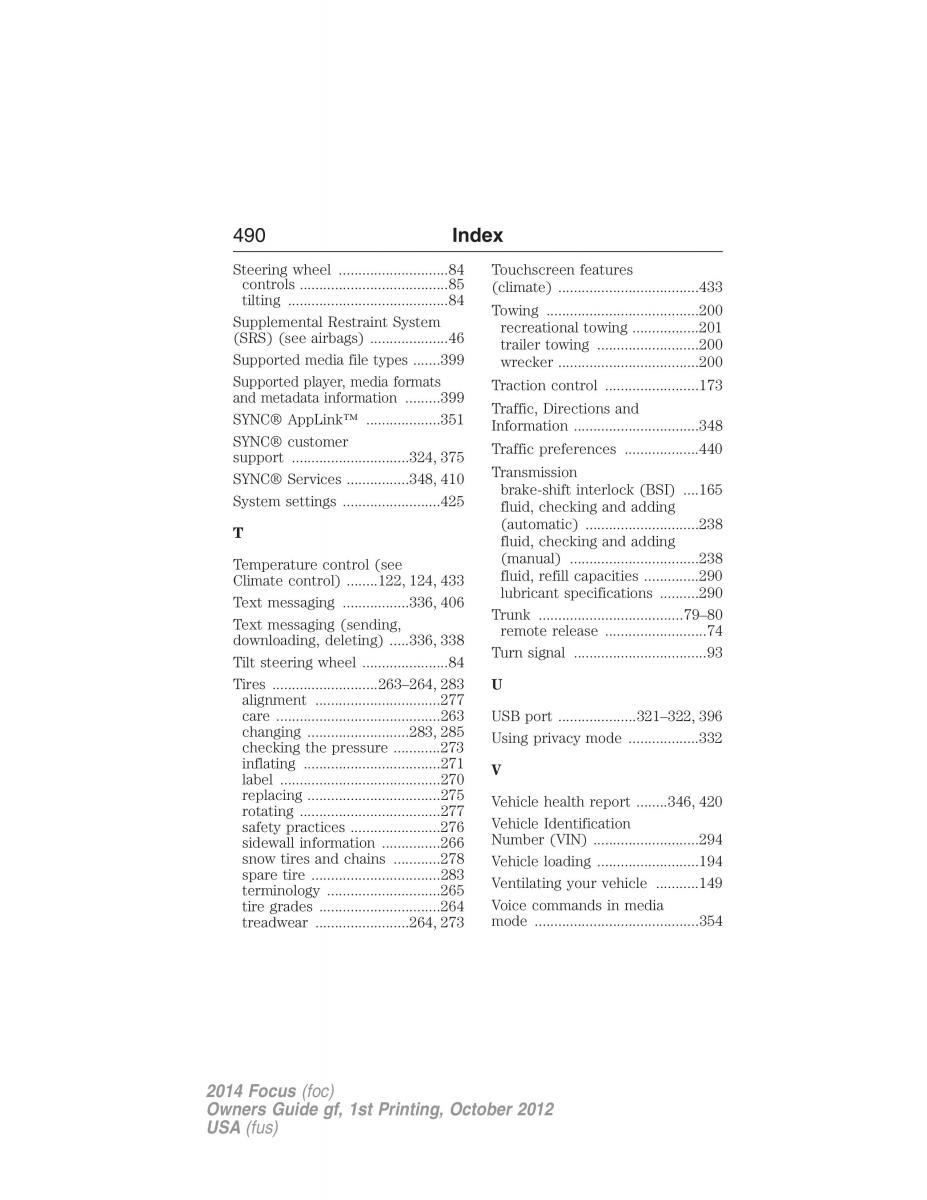 Ford Focus III 3 owners manual / page 491