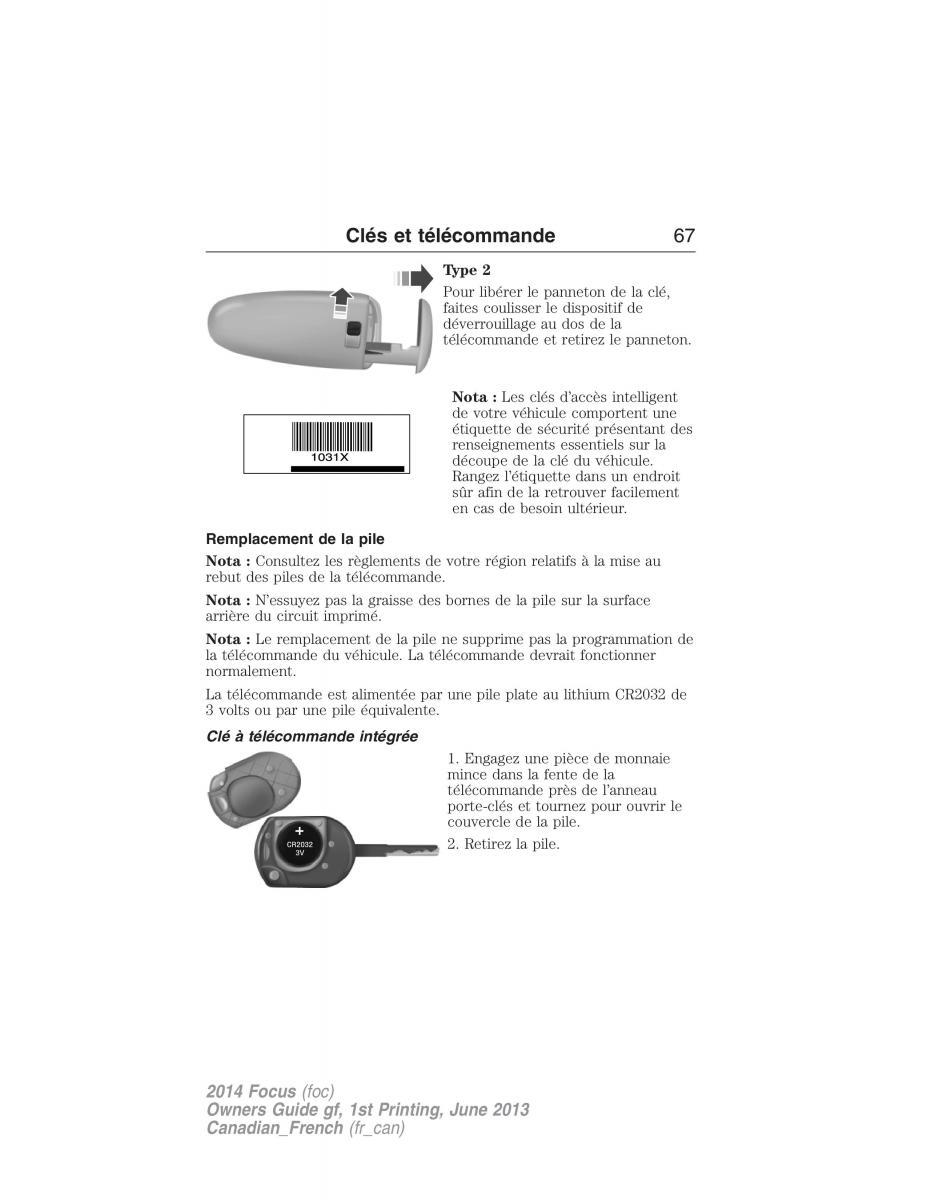 Ford Focus III 3 manuel du proprietaire / page 68