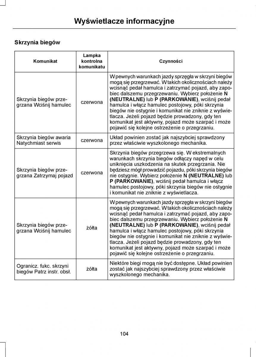 Ford Focus III 3 instrukcja obslugi / page 106