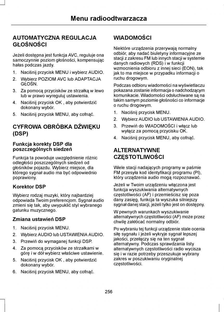 Ford Focus III 3 instrukcja obslugi / page 258