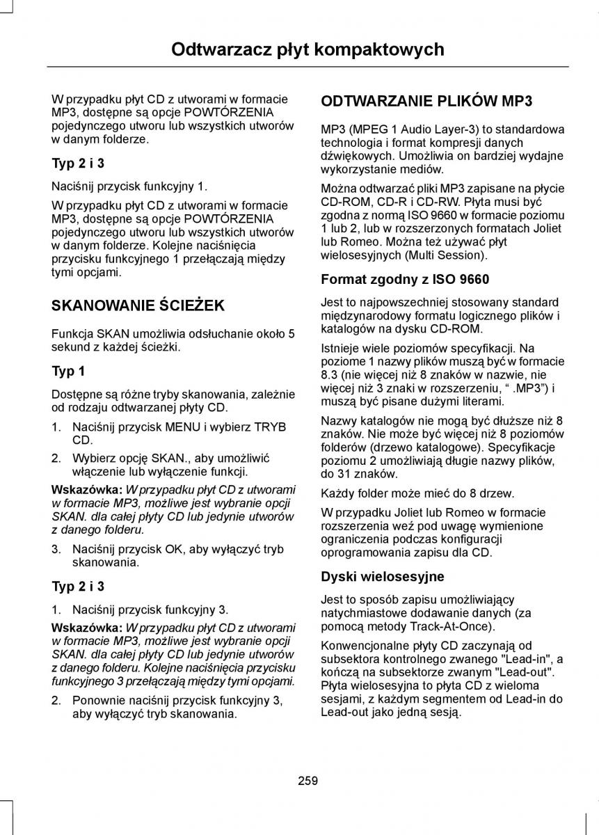 Ford Focus III 3 instrukcja obslugi / page 261