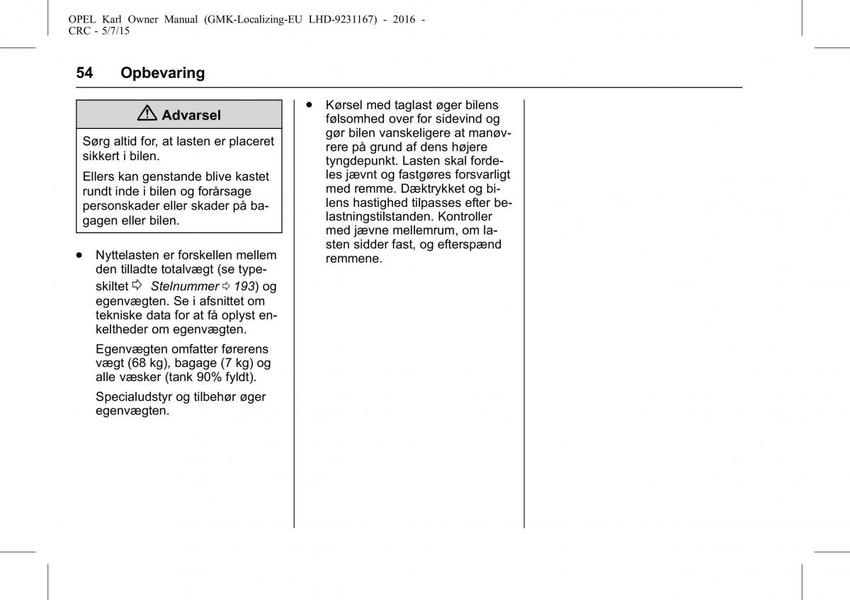 Opel Karl Bilens instruktionsbog / page 55