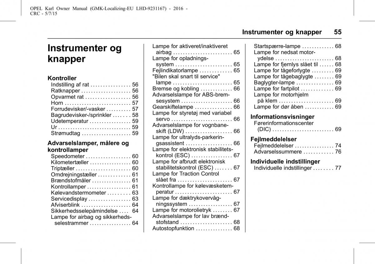 Opel Karl Bilens instruktionsbog / page 56