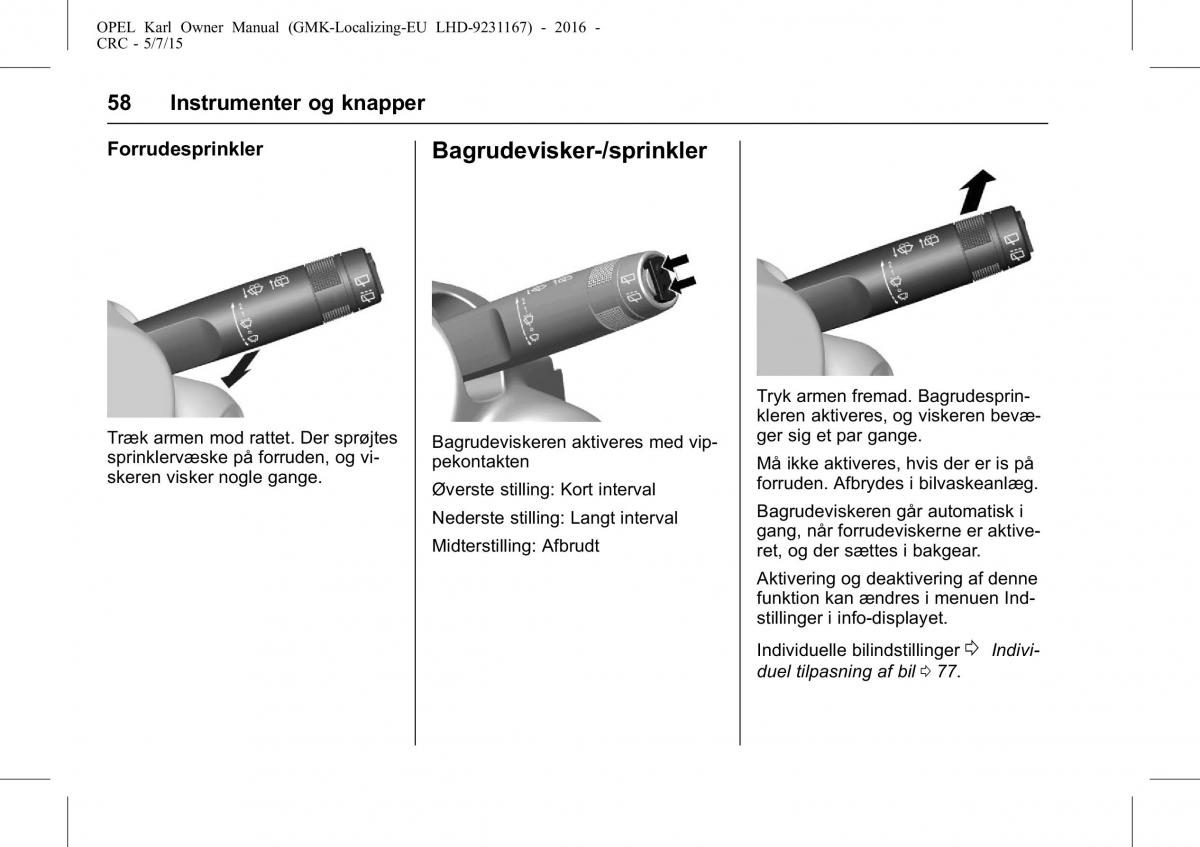 Opel Karl Bilens instruktionsbog / page 59