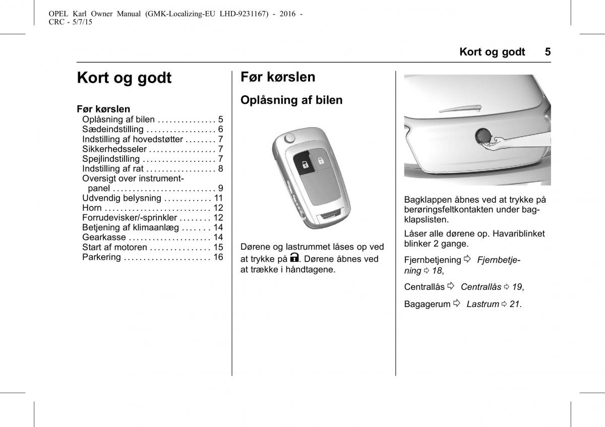 Opel Karl Bilens instruktionsbog / page 6