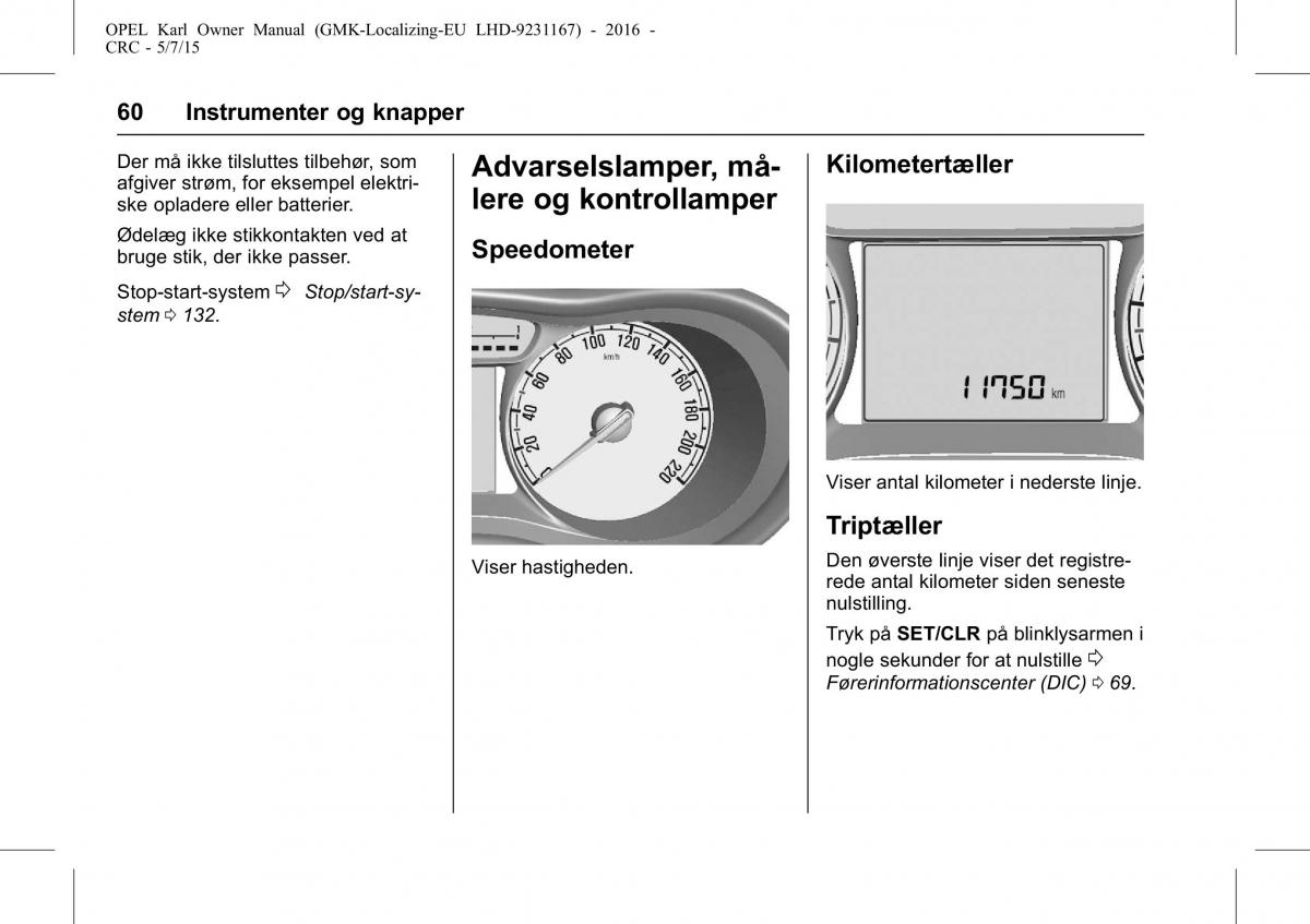 Opel Karl Bilens instruktionsbog / page 61