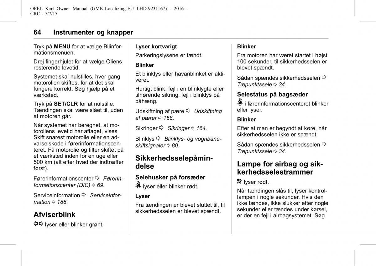 Opel Karl Bilens instruktionsbog / page 65