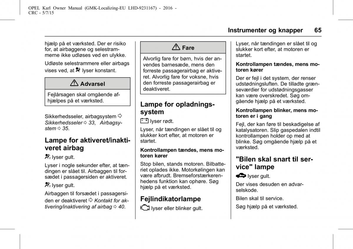 Opel Karl Bilens instruktionsbog / page 66