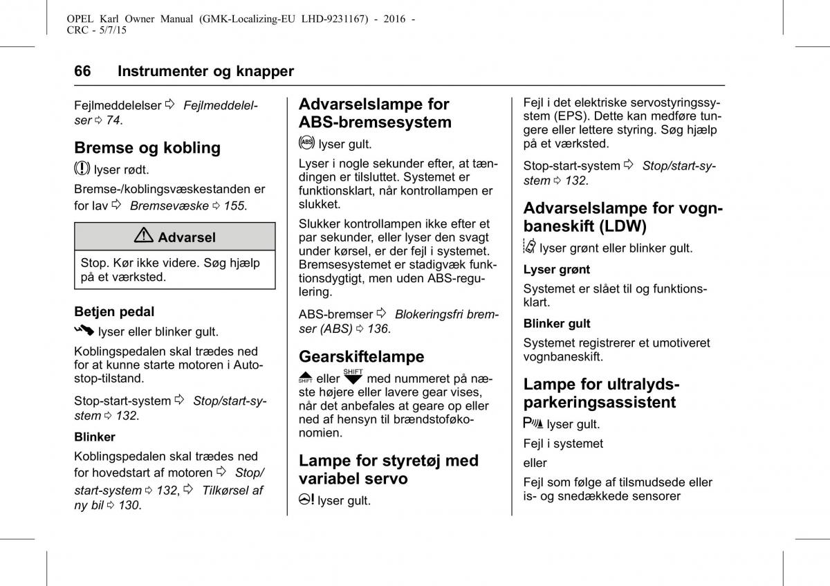 Opel Karl Bilens instruktionsbog / page 67