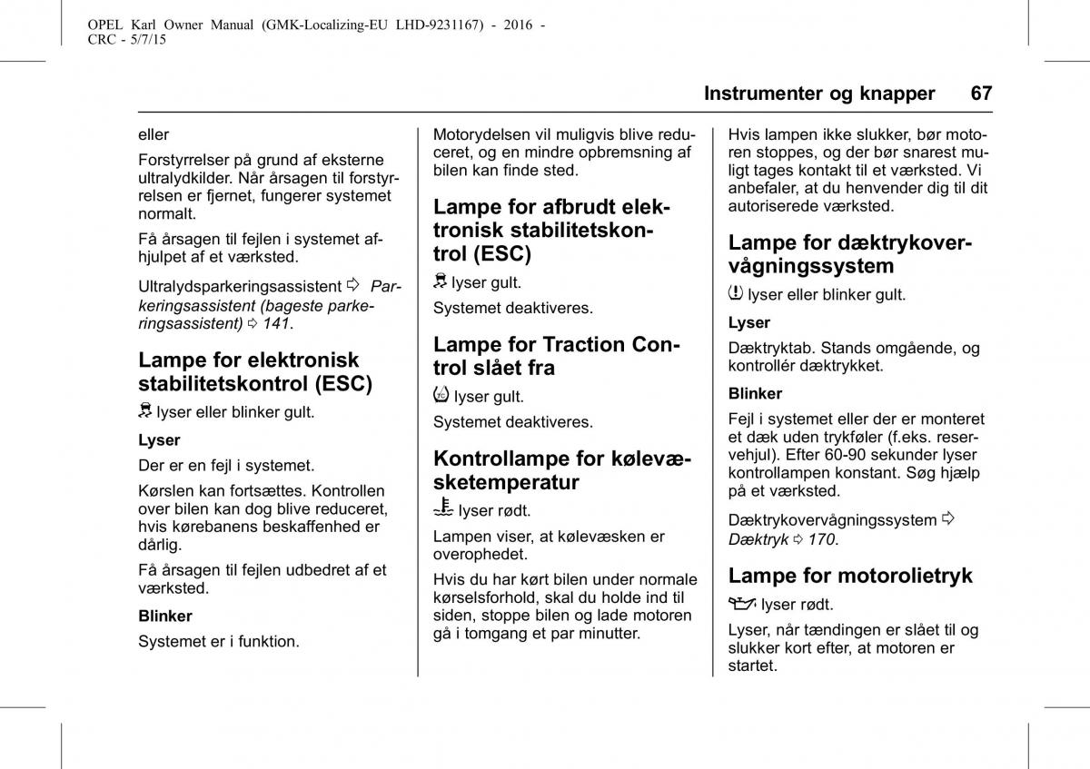 Opel Karl Bilens instruktionsbog / page 68