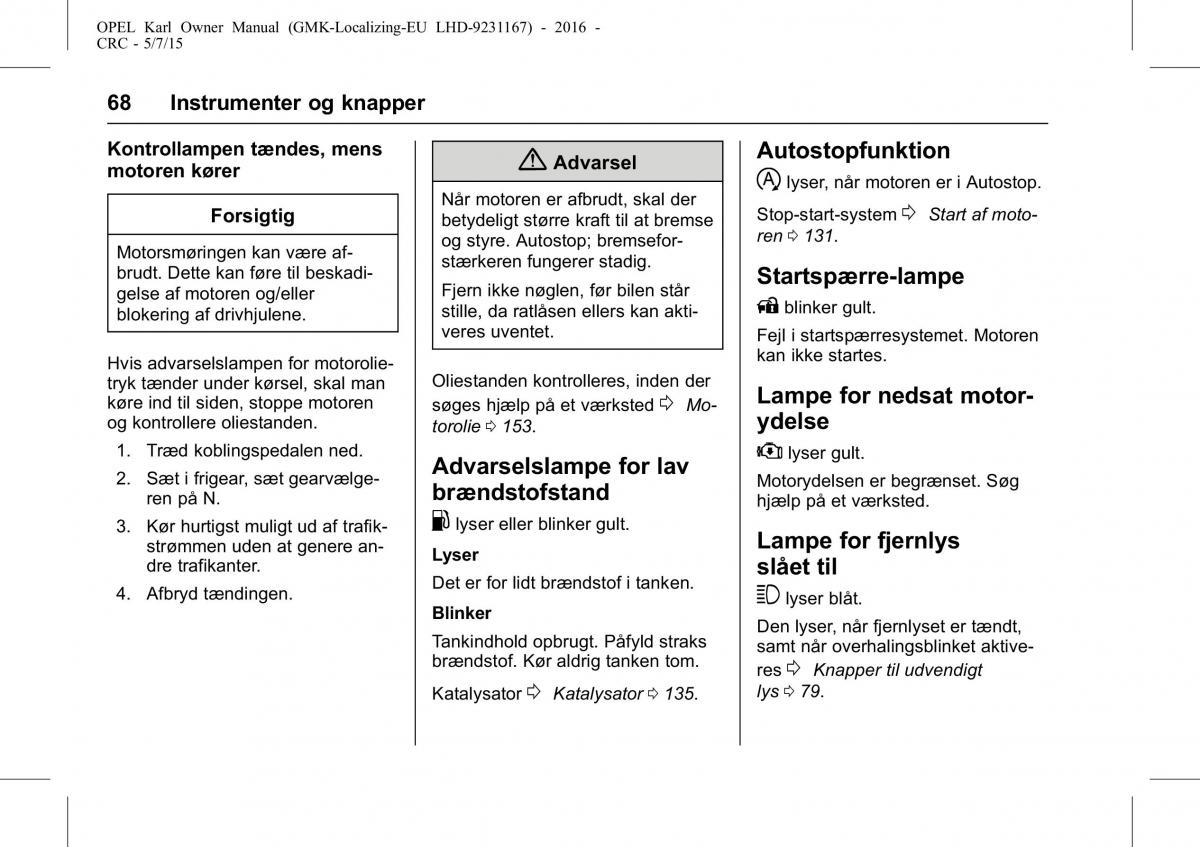 Opel Karl Bilens instruktionsbog / page 69