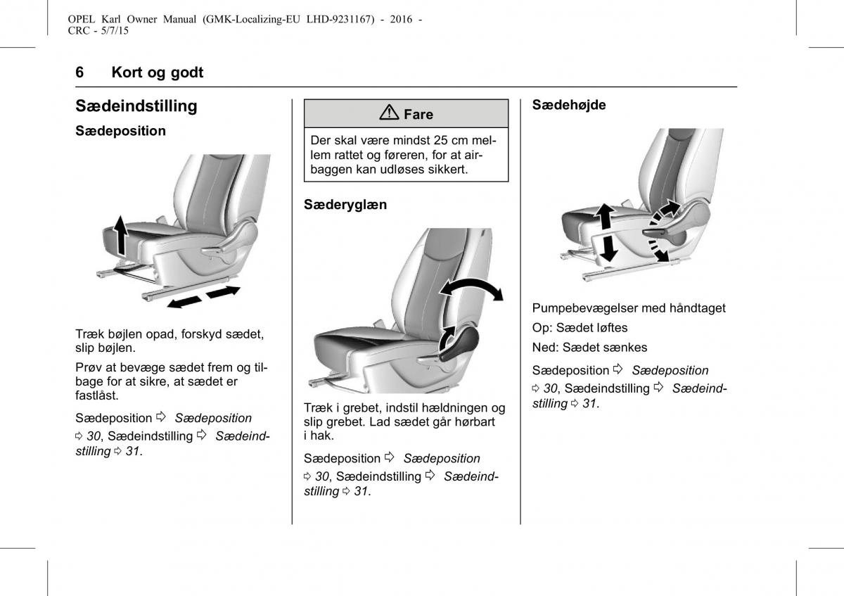 Opel Karl Bilens instruktionsbog / page 7