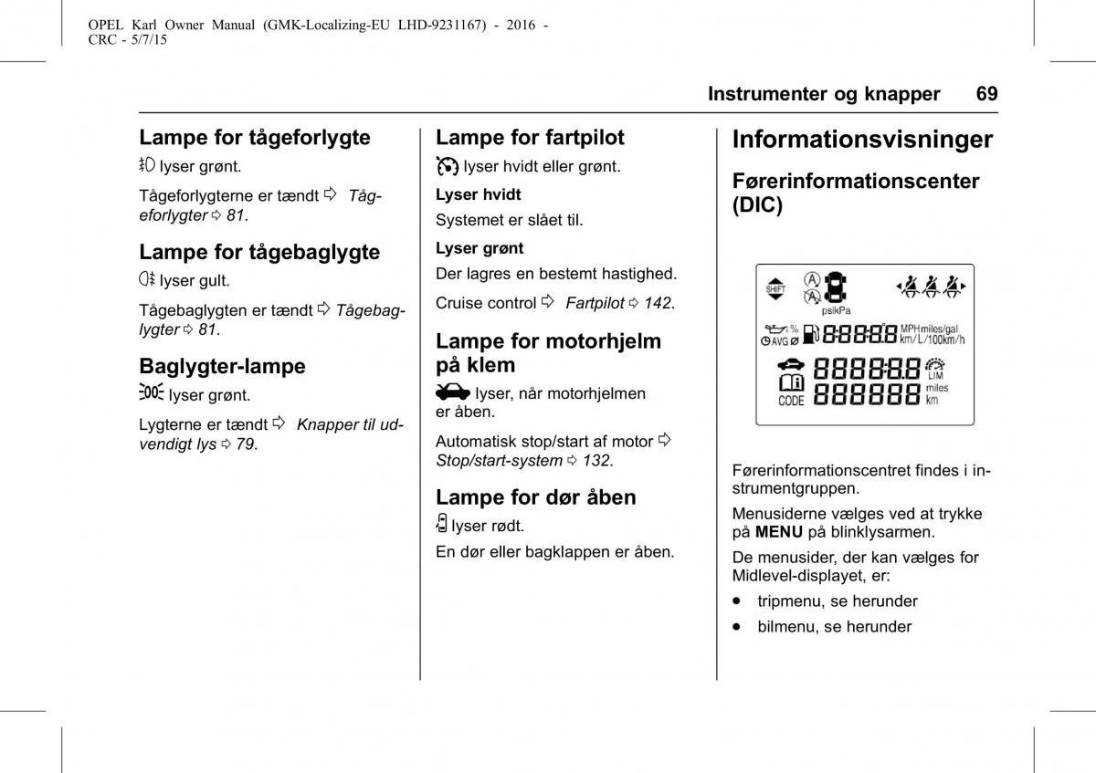 Opel Karl Bilens instruktionsbog / page 70