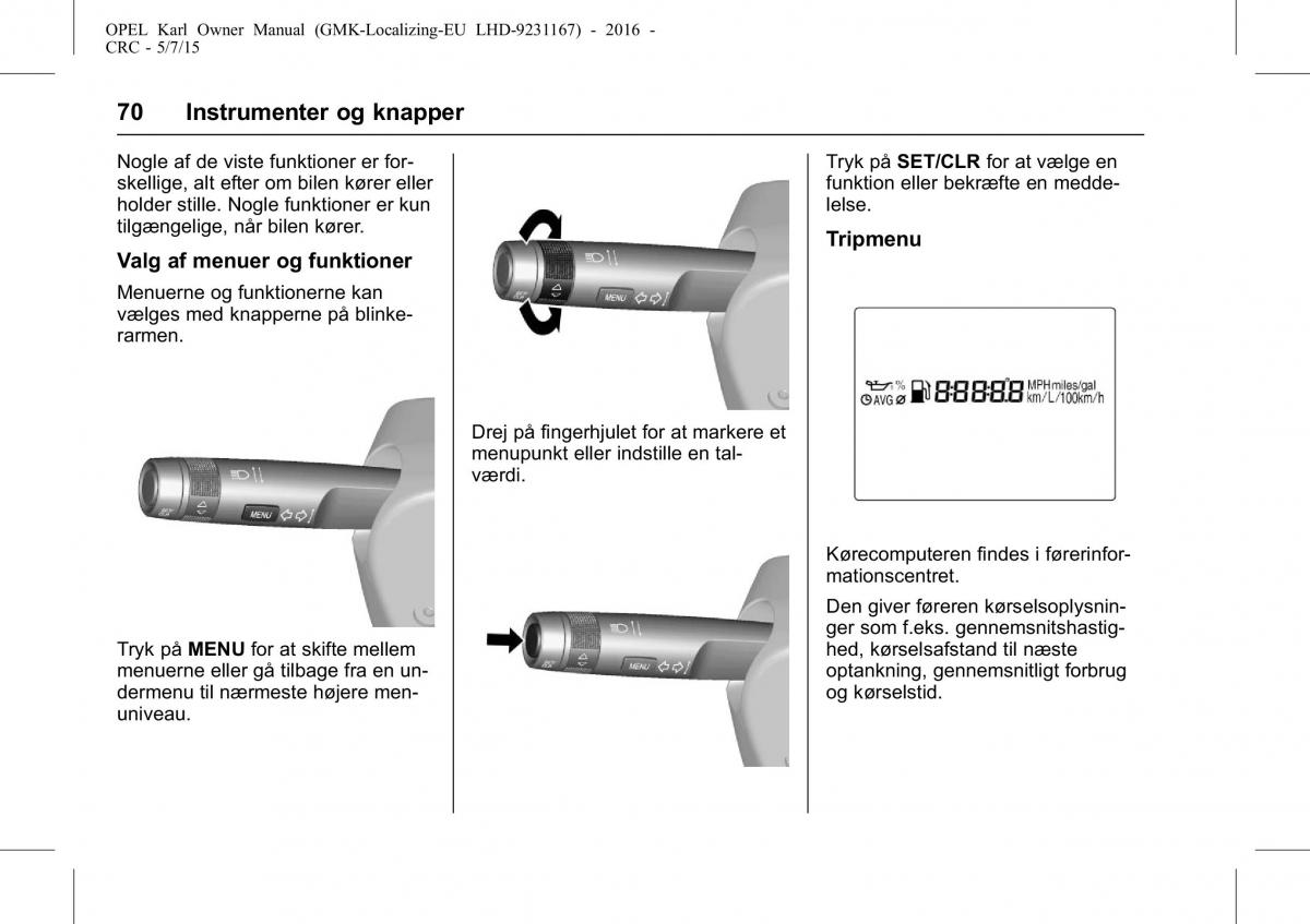 Opel Karl Bilens instruktionsbog / page 71