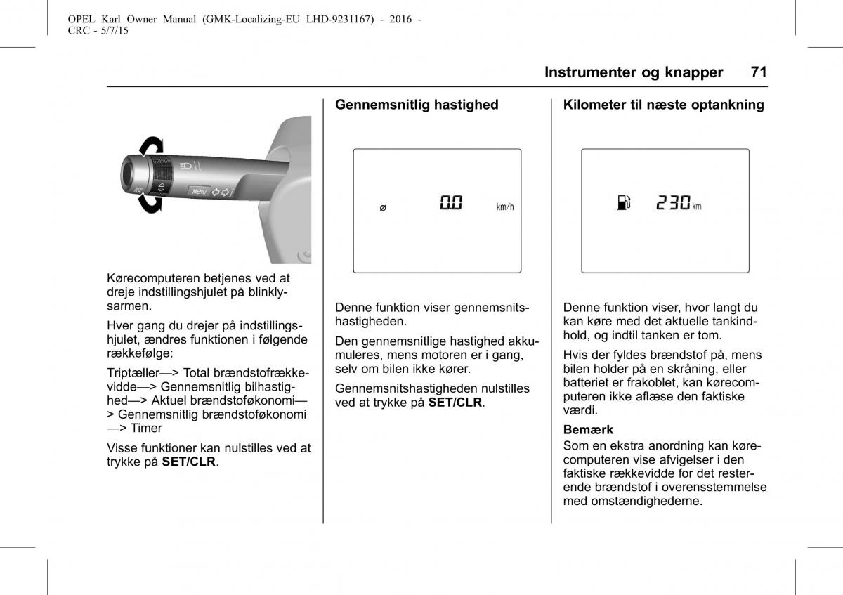 Opel Karl Bilens instruktionsbog / page 72