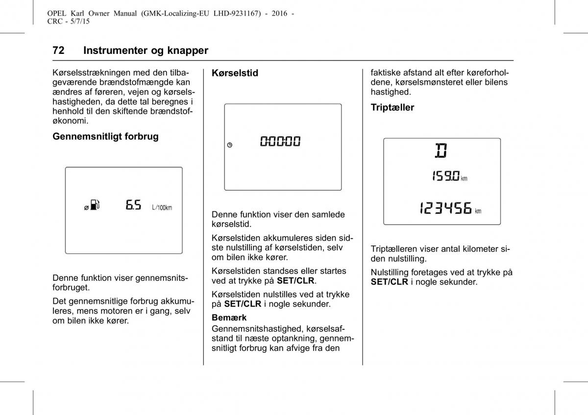 Opel Karl Bilens instruktionsbog / page 73