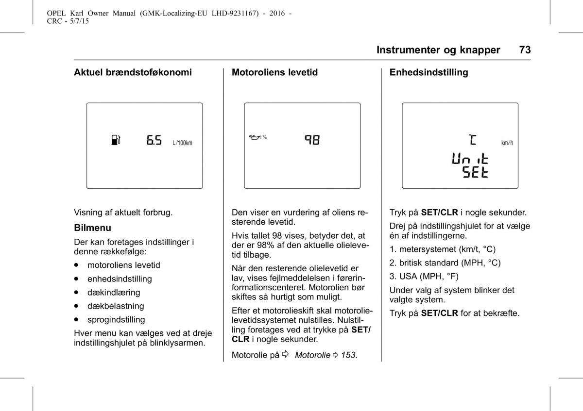 Opel Karl Bilens instruktionsbog / page 74