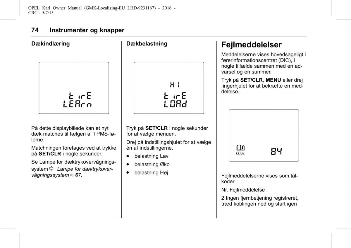 Opel Karl Bilens instruktionsbog / page 75