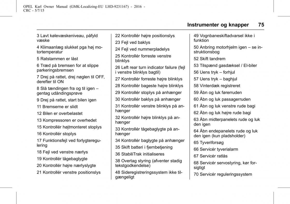 Opel Karl Bilens instruktionsbog / page 76