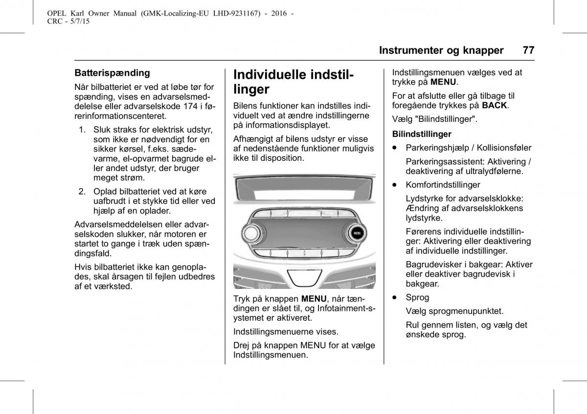 Opel Karl Bilens instruktionsbog / page 78