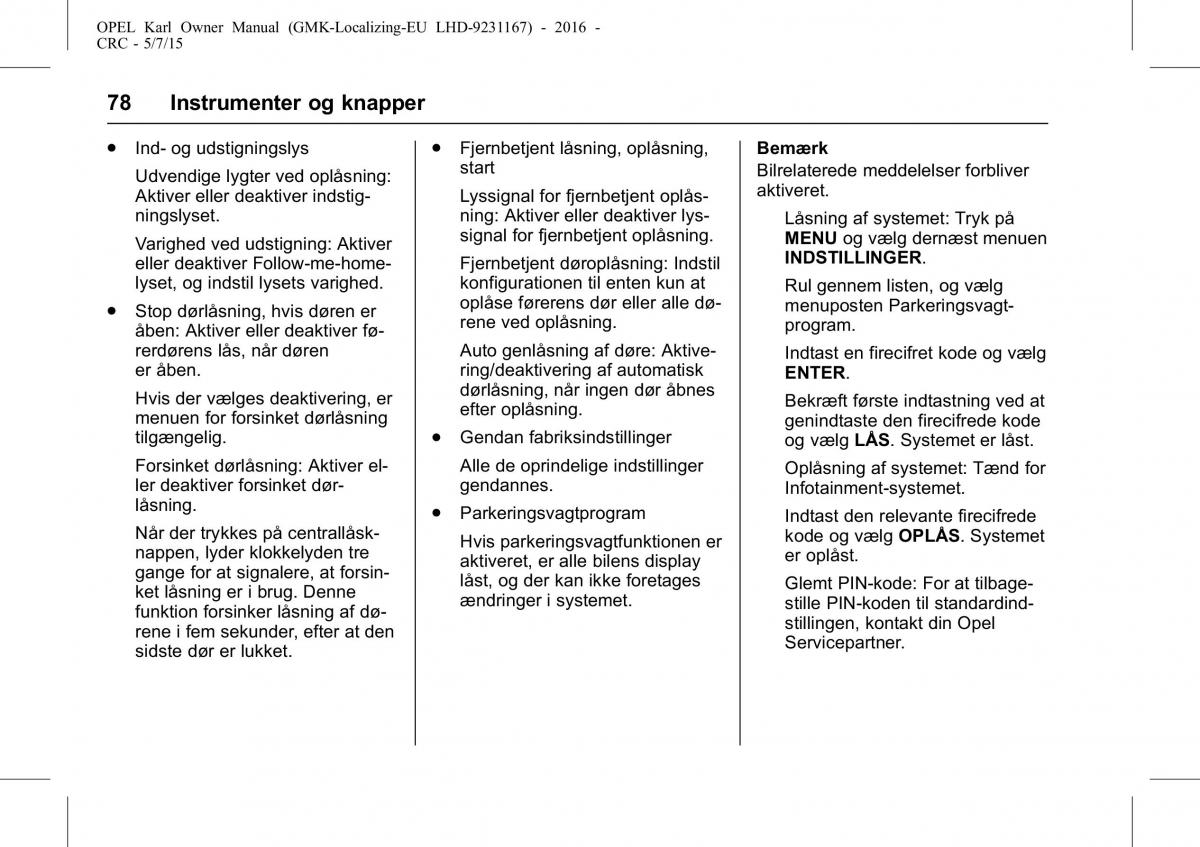 Opel Karl Bilens instruktionsbog / page 79