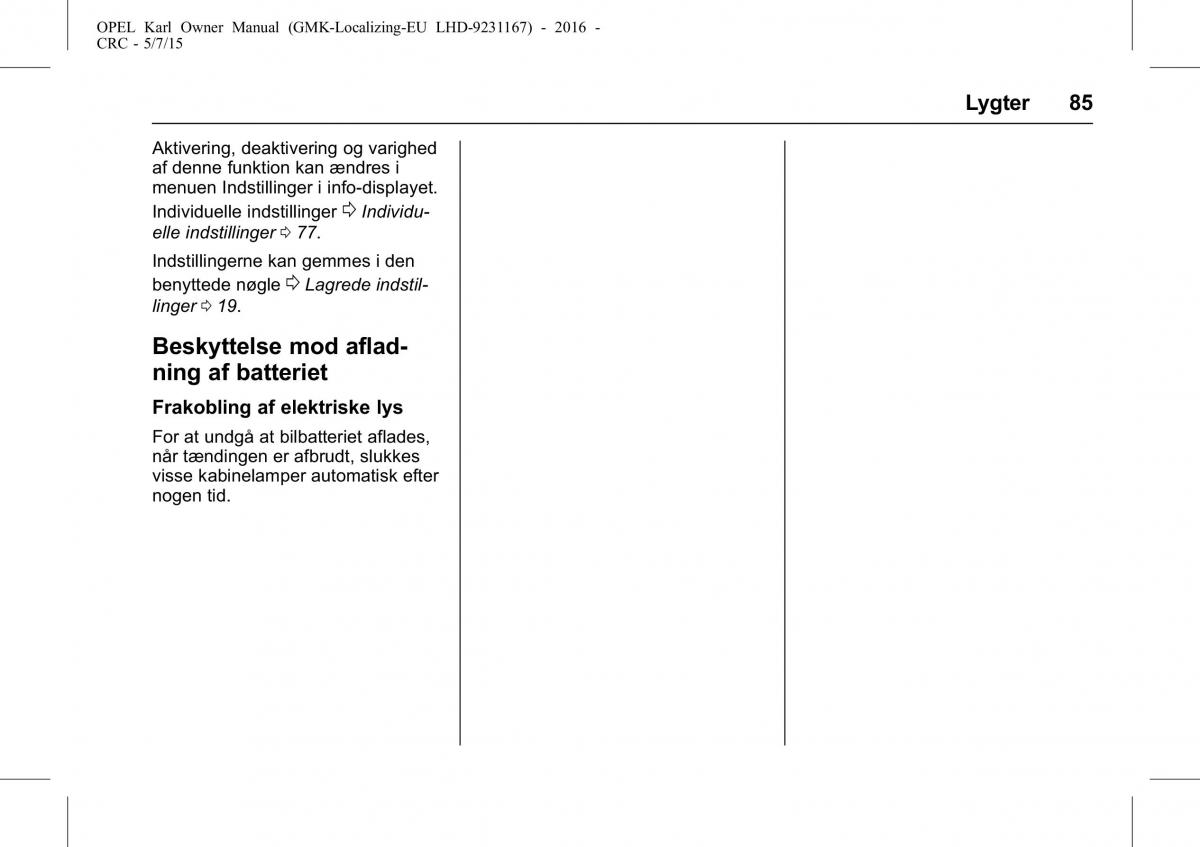 Opel Karl Bilens instruktionsbog / page 86