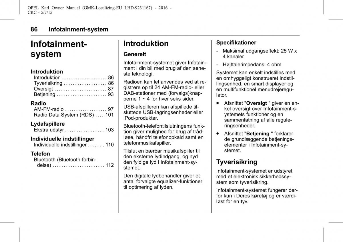 Opel Karl Bilens instruktionsbog / page 87