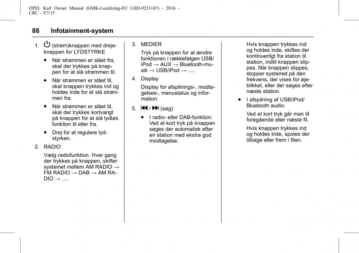 Opel Karl Bilens instruktionsbog / page 89