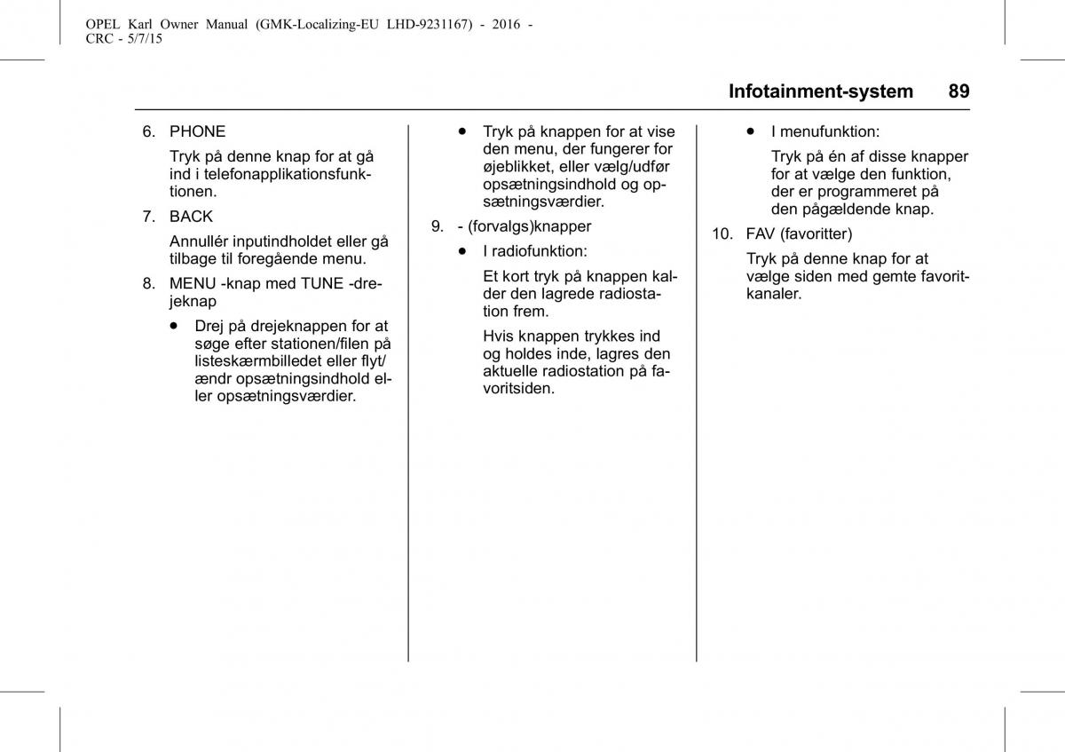 Opel Karl Bilens instruktionsbog / page 90