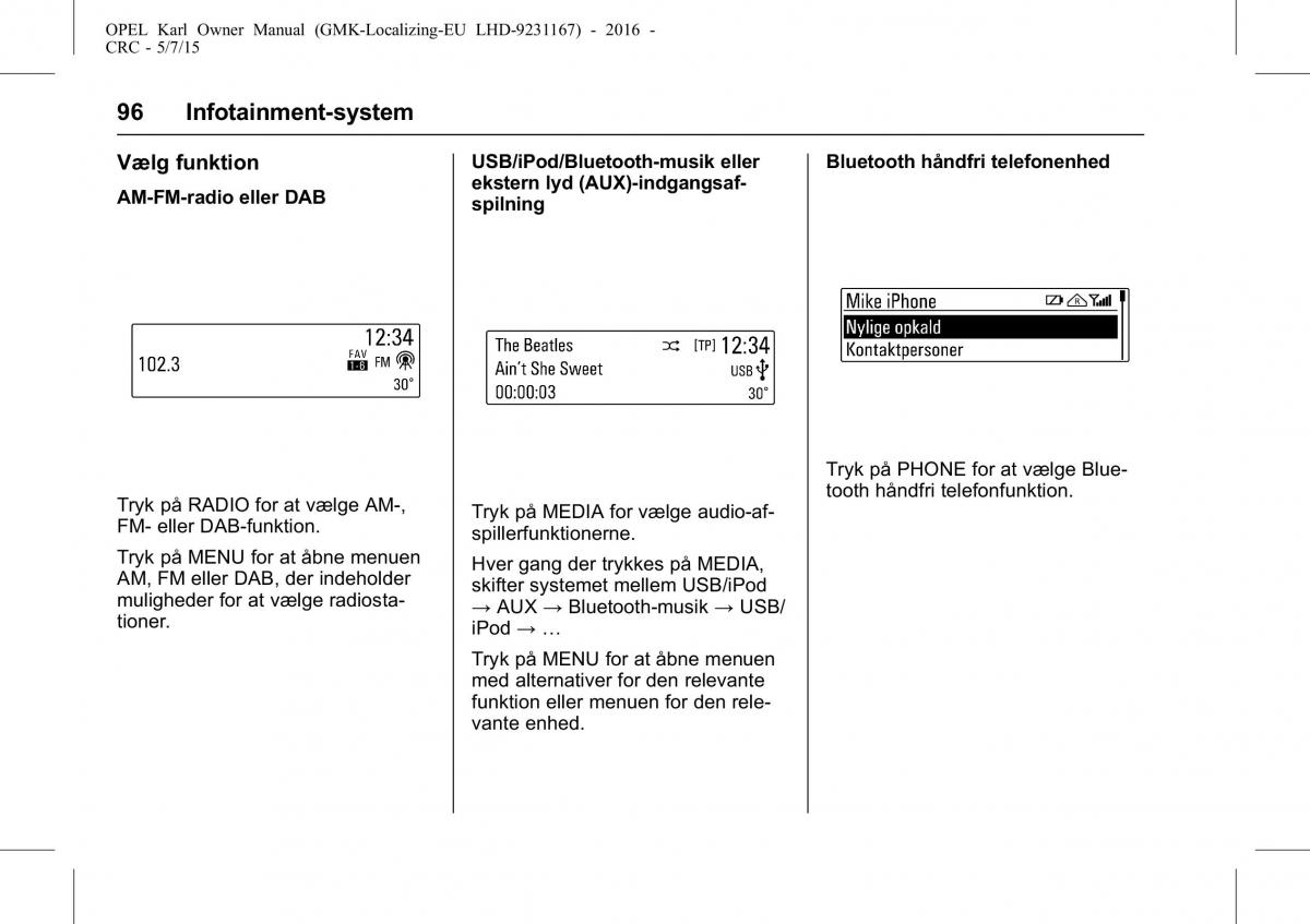 Opel Karl Bilens instruktionsbog / page 97