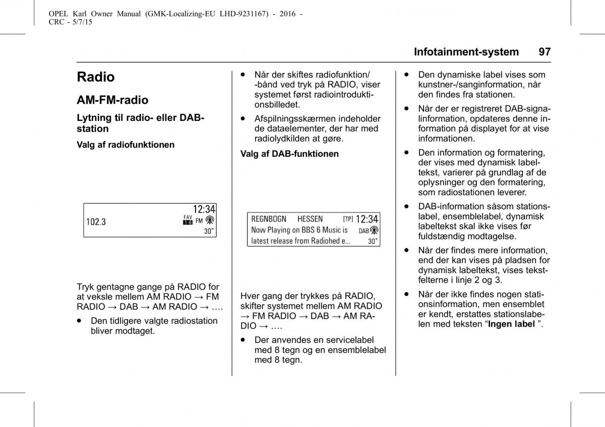 Opel Karl Bilens instruktionsbog / page 98