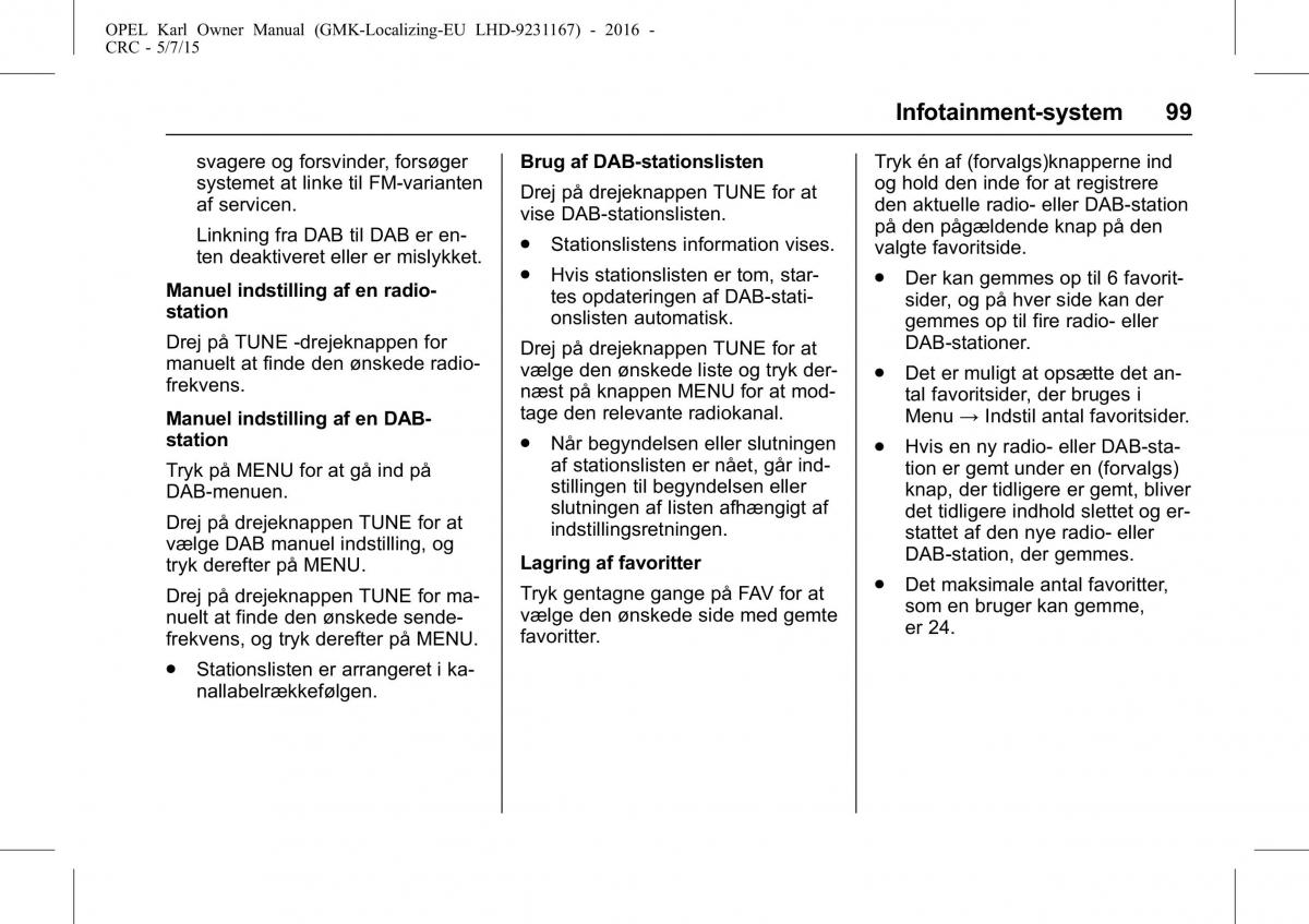 Opel Karl Bilens instruktionsbog / page 100