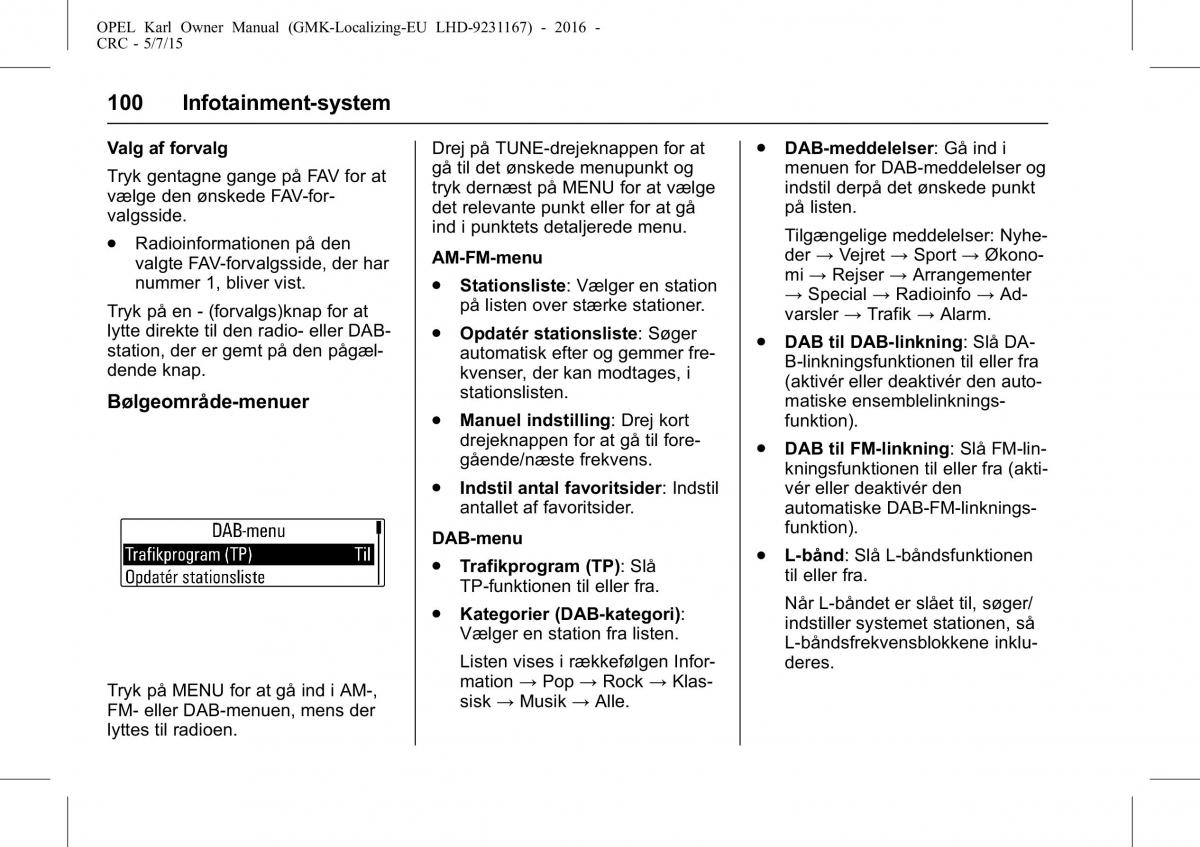 Opel Karl Bilens instruktionsbog / page 101