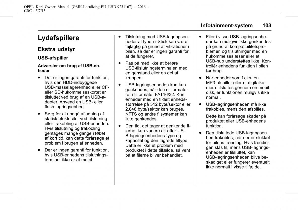 Opel Karl Bilens instruktionsbog / page 104