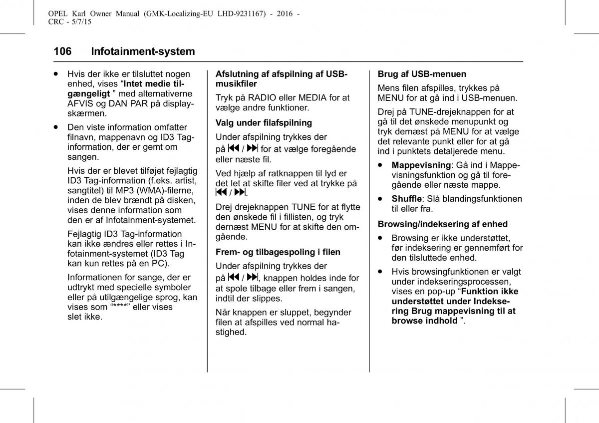 Opel Karl Bilens instruktionsbog / page 107